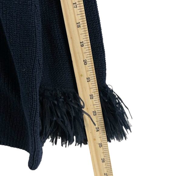 NIC+ZOE Navy Blue Ribbed Knit Fringe Sleeve Sweater Womens Large Cotton Blend - Picture 6 of 8